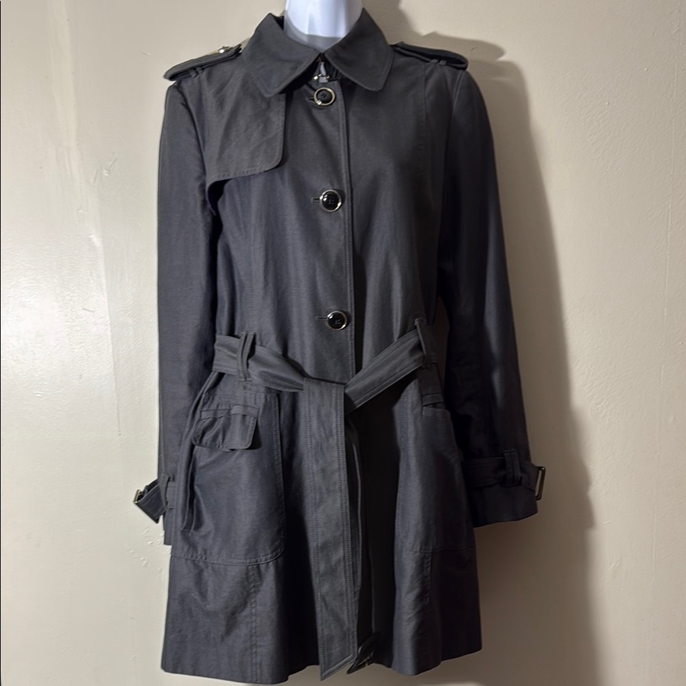 Banana Republic Gray Trench Coat Lightweight Cotton